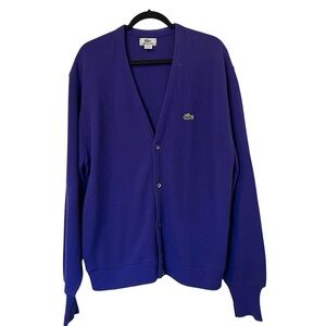 Lacoste Retro Purple Acrylic Cardigan Sweater Size XL